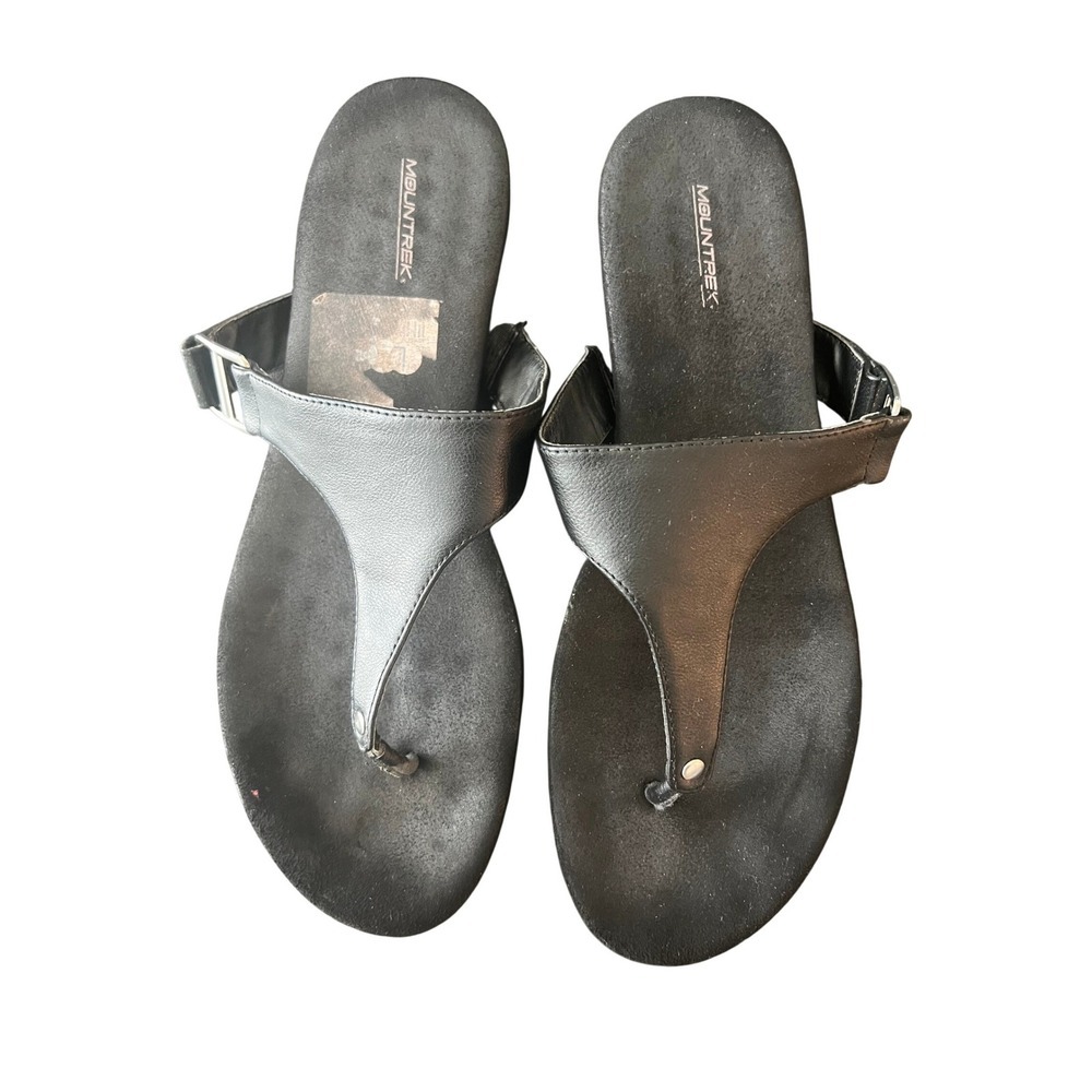 Mountrek Sophie Black Wedge Thong Sandals Womens Size L 9-10 Platform Slides